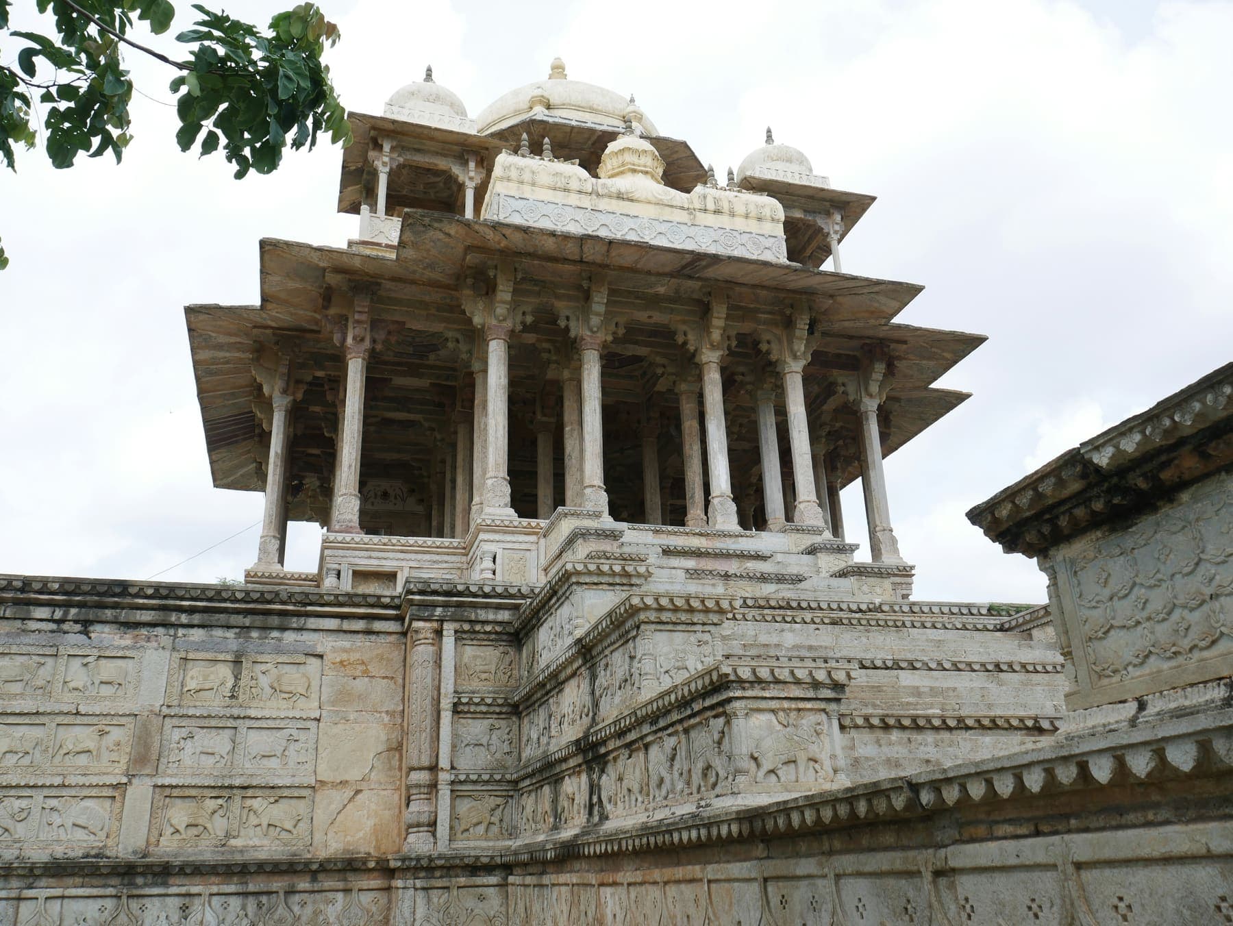 A carved white cenotaph in Bundi