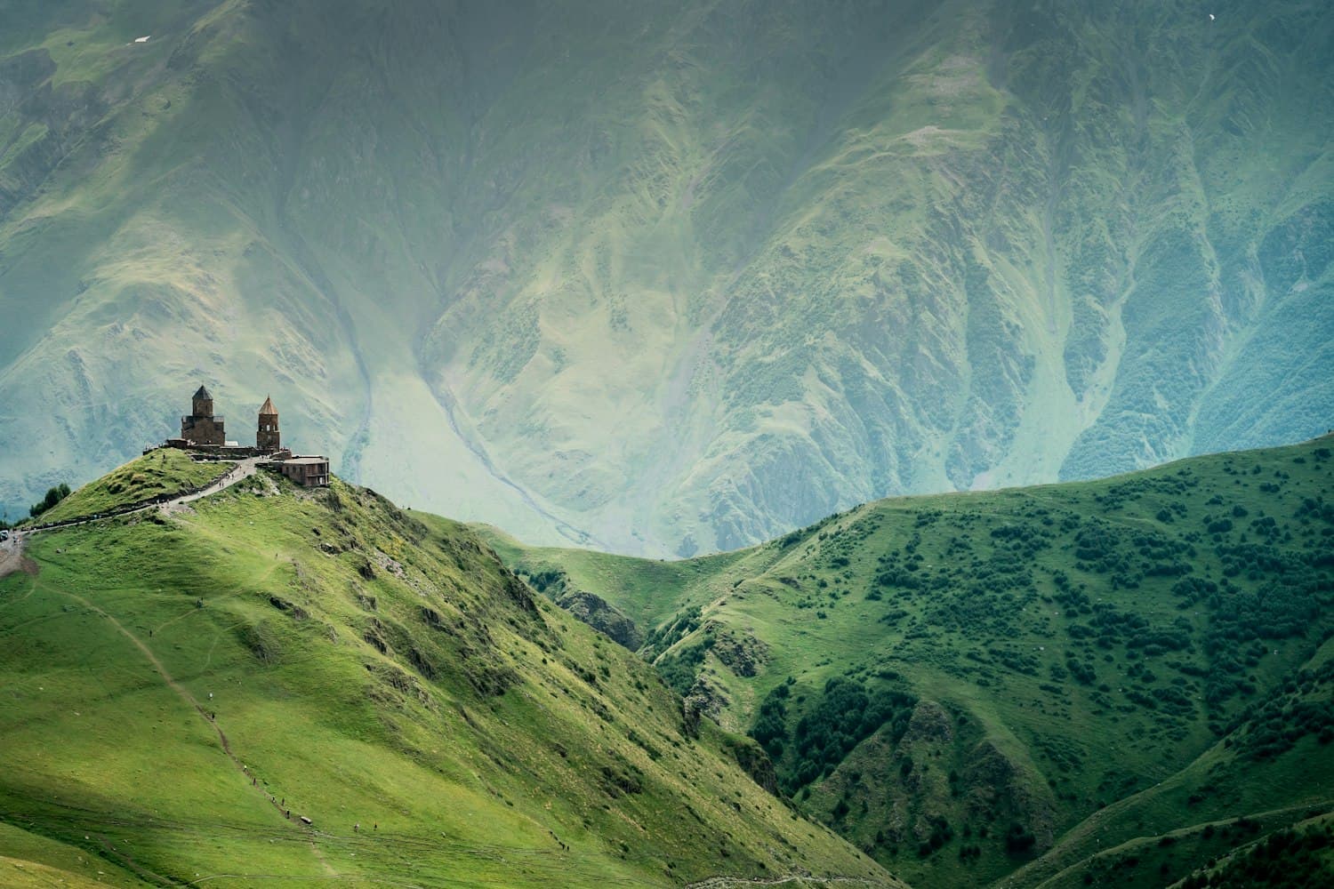 The Gergeti Trinity Church below Mount Kazbek