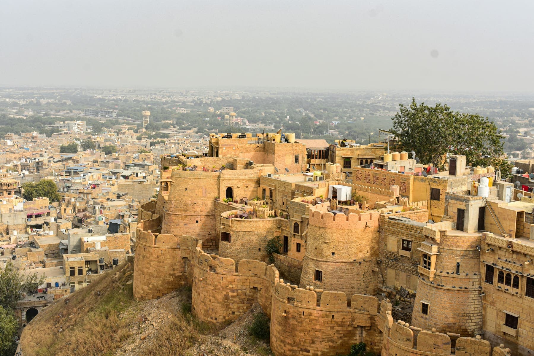 Sandstone bastions and houses of Jaisalmer Fort above the city