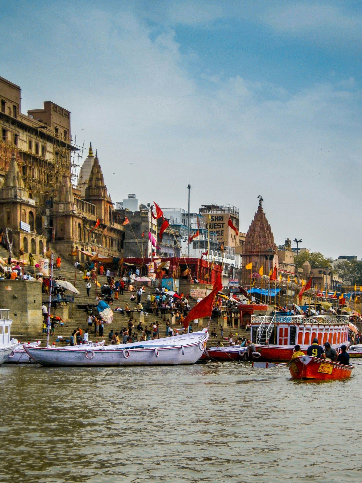 Boats and temples along the ghats of Varanasi