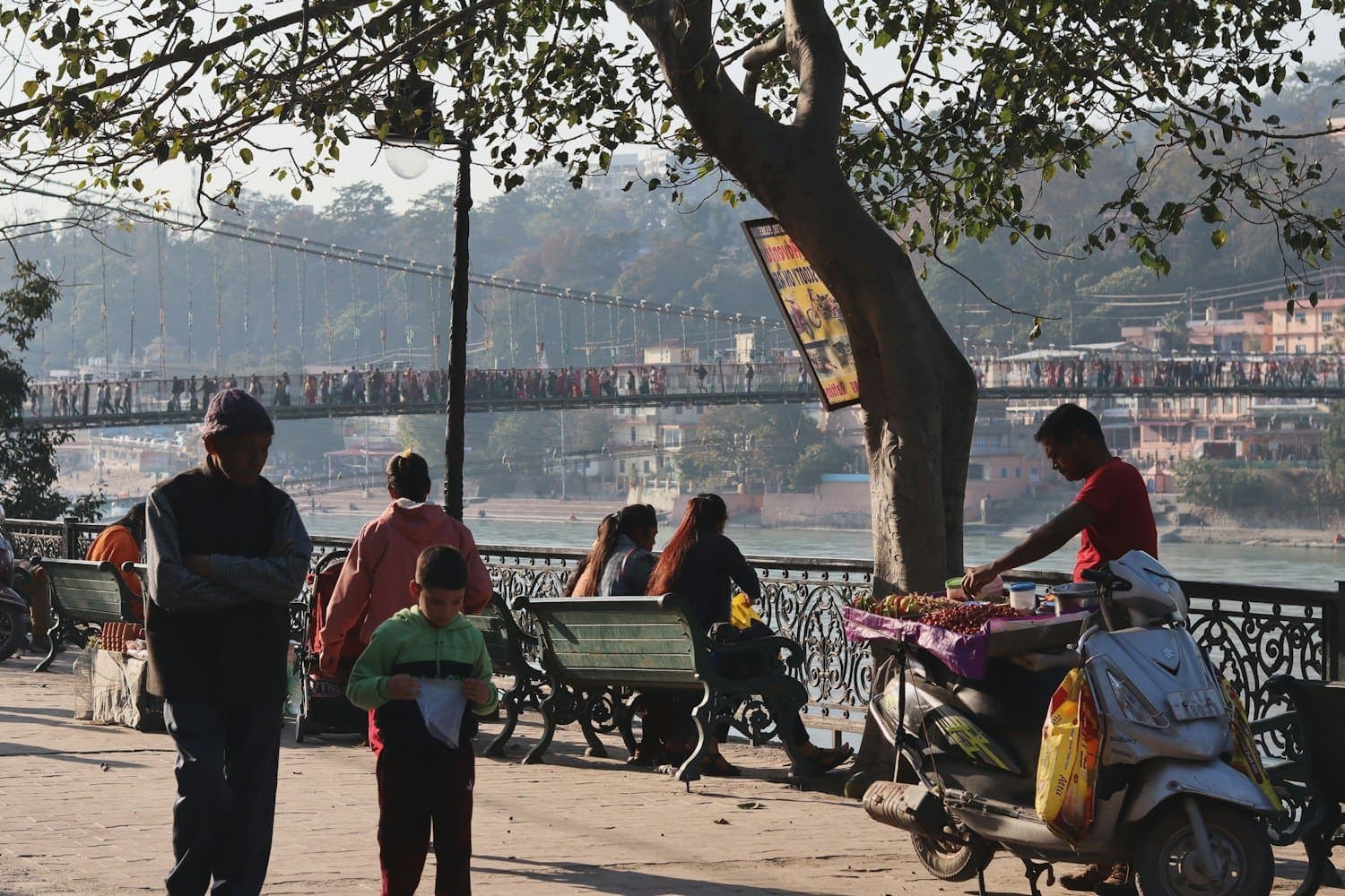 A suspension bridge over the Ganga at Rishikesh